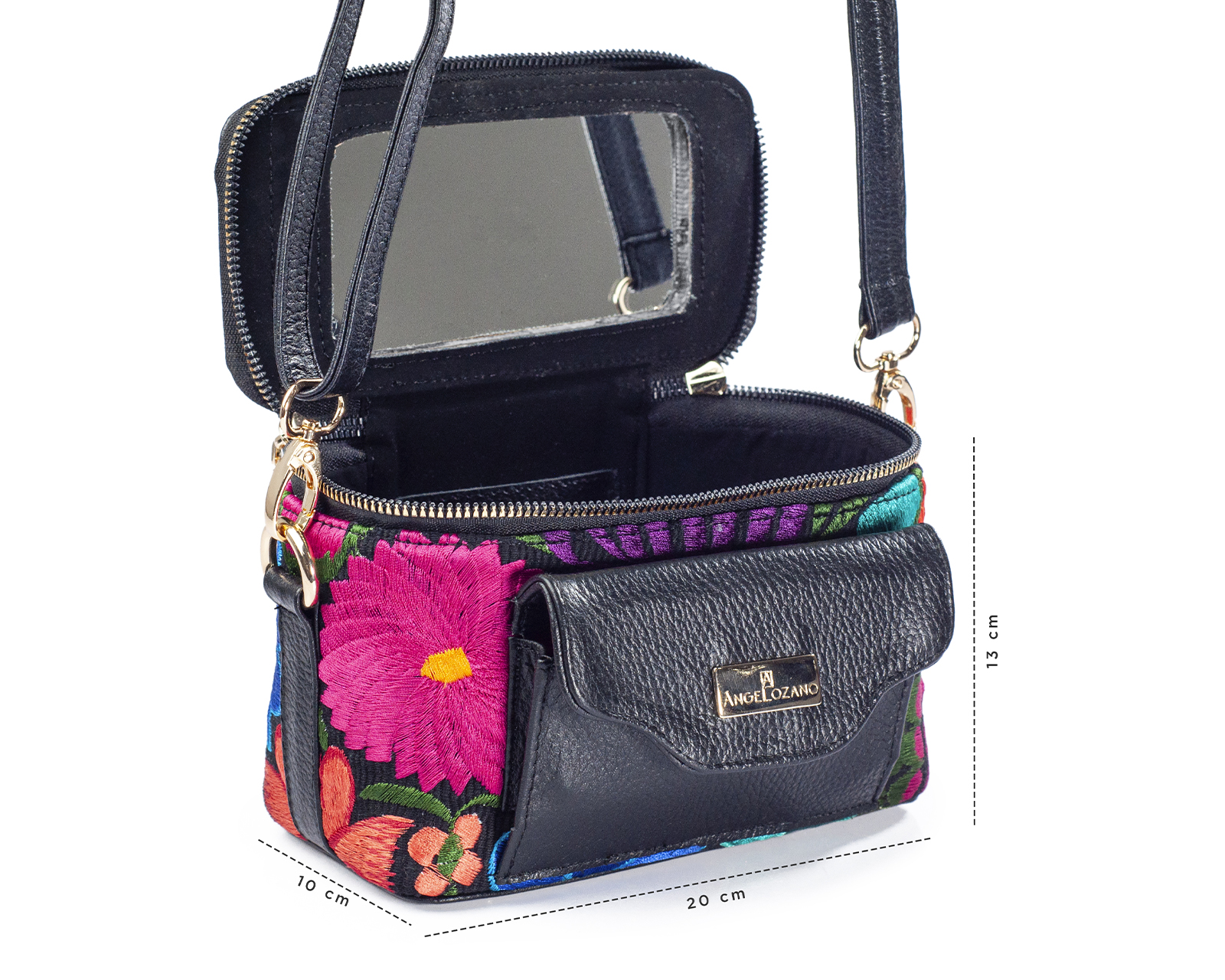 Foto 4 | Bolso Crossbody  A Ángelozano De Piel Vacuna Con Telar Artesanal, Color Negro, Modelo Tania
