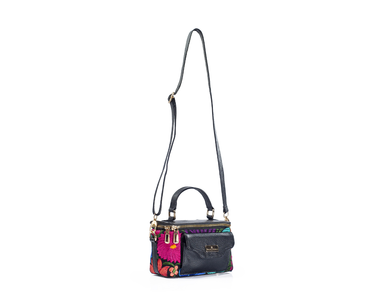 Foto 7 pulgar | Bolso Crossbody  A Ángelozano De Piel Vacuna Con Telar Artesanal, Color Negro, Modelo Tania