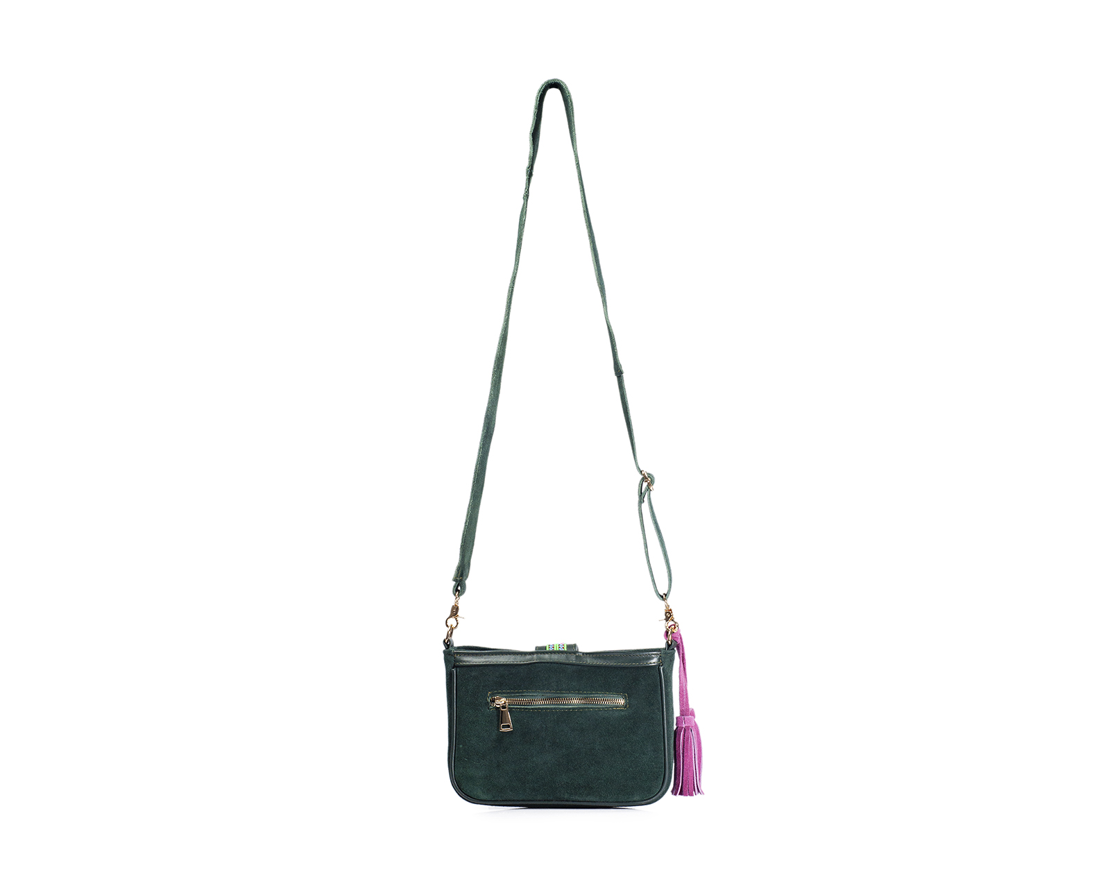 Foto 3 pulgar | Bolso Crossbody A Ángelozano De Piel Gamuza Con Pulsera Tejida Artesanal, Color Verde, Modelo Eva