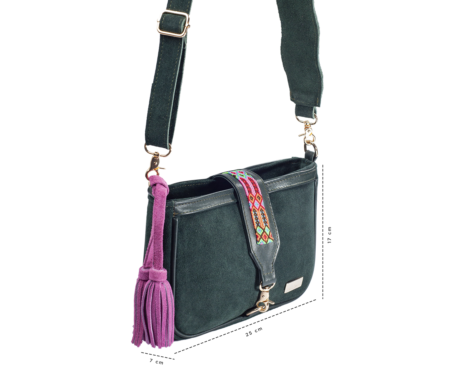 Foto 4 pulgar | Bolso Crossbody A Ángelozano De Piel Gamuza Con Pulsera Tejida Artesanal, Color Verde, Modelo Eva