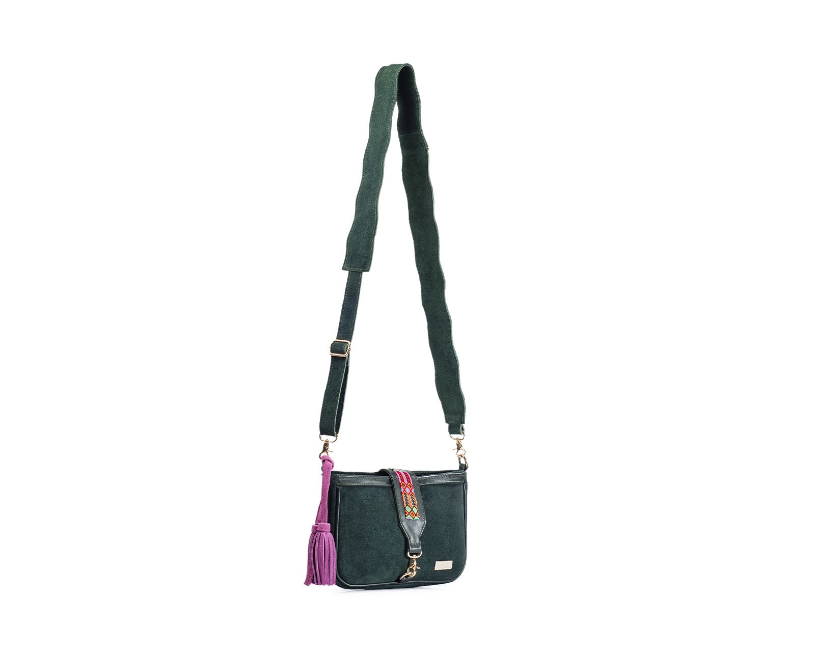 Foto 5 pulgar | Bolso Crossbody A Ángelozano De Piel Gamuza Con Pulsera Tejida Artesanal, Color Verde, Modelo Eva