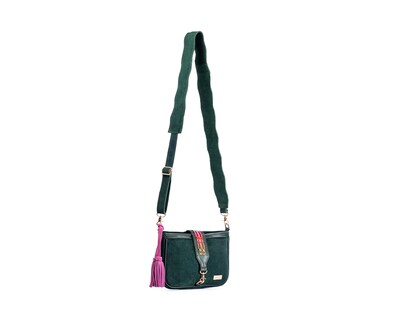 Foto 4 | Bolso Crossbody A Ángelozano De Piel Gamuza Con Pulsera Tejida Artesanal, Color Verde, Modelo Eva