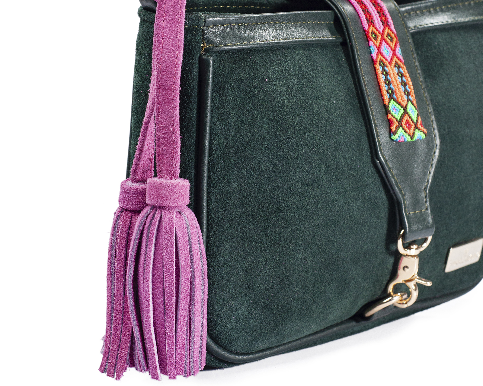 Foto 6 pulgar | Bolso Crossbody A Ángelozano De Piel Gamuza Con Pulsera Tejida Artesanal, Color Verde, Modelo Eva