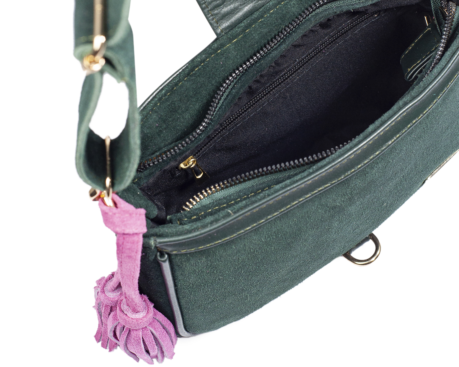 Foto 7 pulgar | Bolso Crossbody A Ángelozano De Piel Gamuza Con Pulsera Tejida Artesanal, Color Verde, Modelo Eva