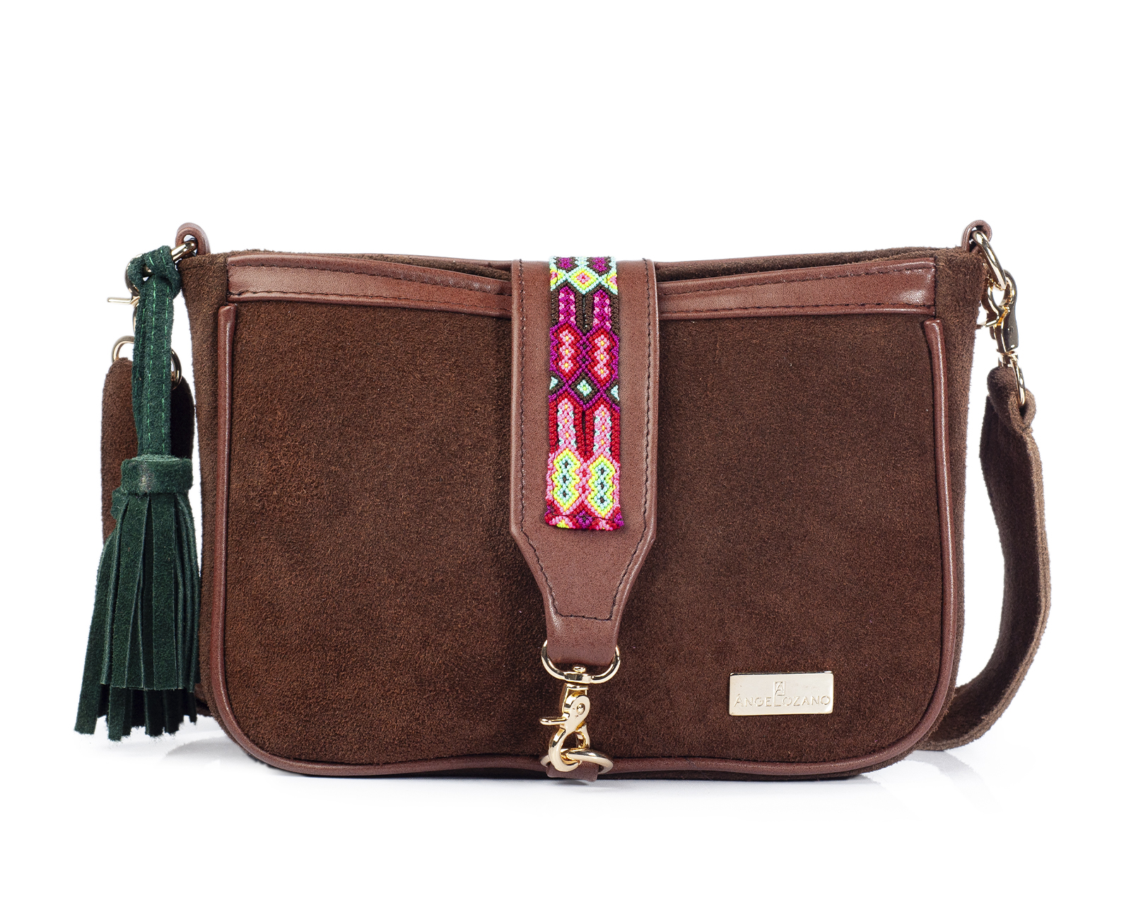 Foto 2 pulgar | Bolso Crossbody A Ángelozano De Piel Gamuza Con Pulsera Tejida Artesanal, Color Fucsia, Modelo Eva