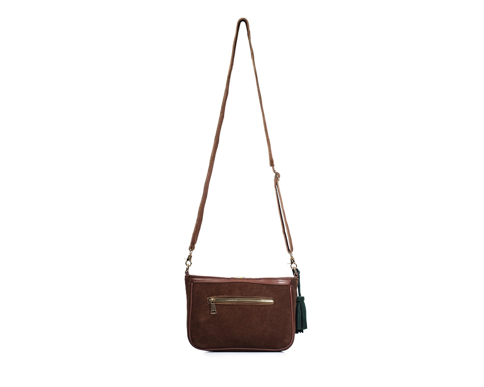 Foto 2 | Bolso Crossbody A Ángelozano De Piel Gamuza Con Pulsera Tejida Artesanal, Color Fucsia, Modelo Eva