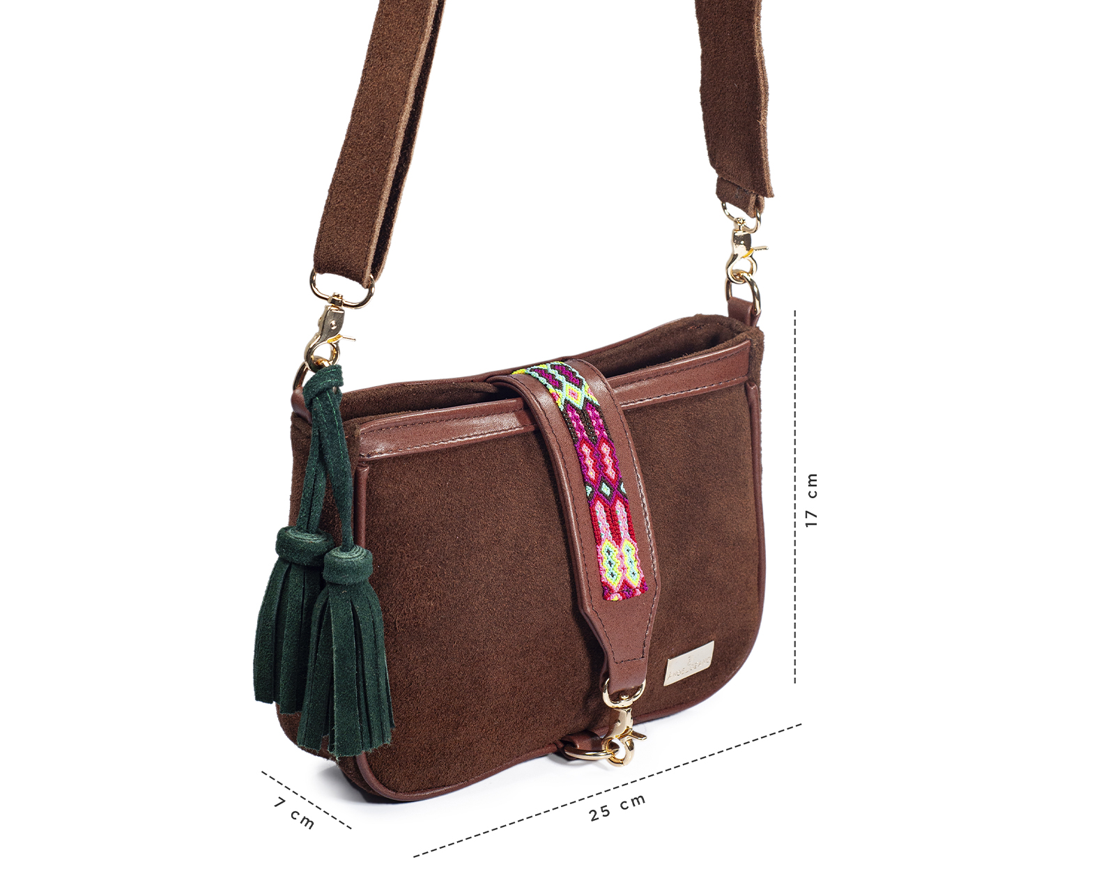 Foto 5 pulgar | Bolso Crossbody A Ángelozano De Piel Gamuza Con Pulsera Tejida Artesanal, Color Fucsia, Modelo Eva