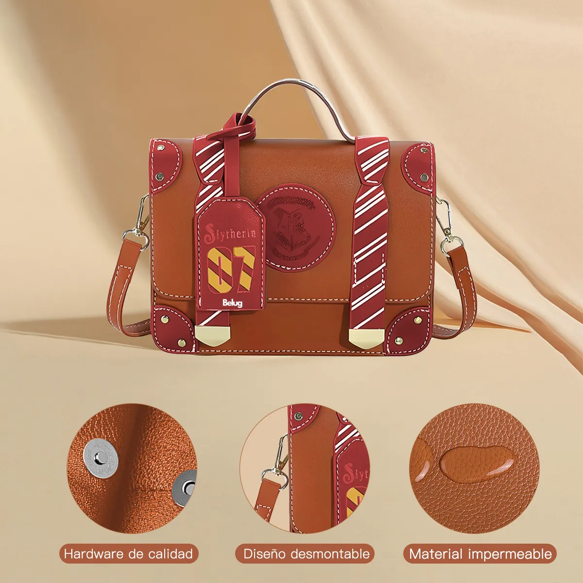 Foto 5 pulgar | Color Sólido Letras Mano Bolso De Para Mujer Bandolera Moda Marron