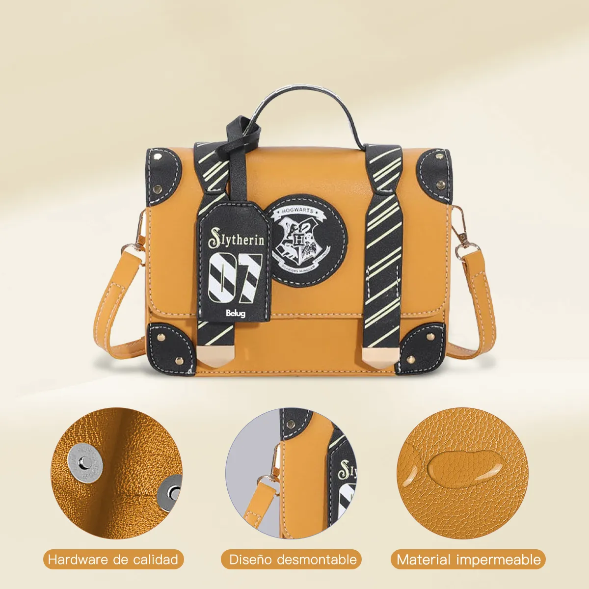 Foto 2 | Color Sólido Letras Mano Bolso Belug  De Para Mujer Bandolera Moda Amarillo