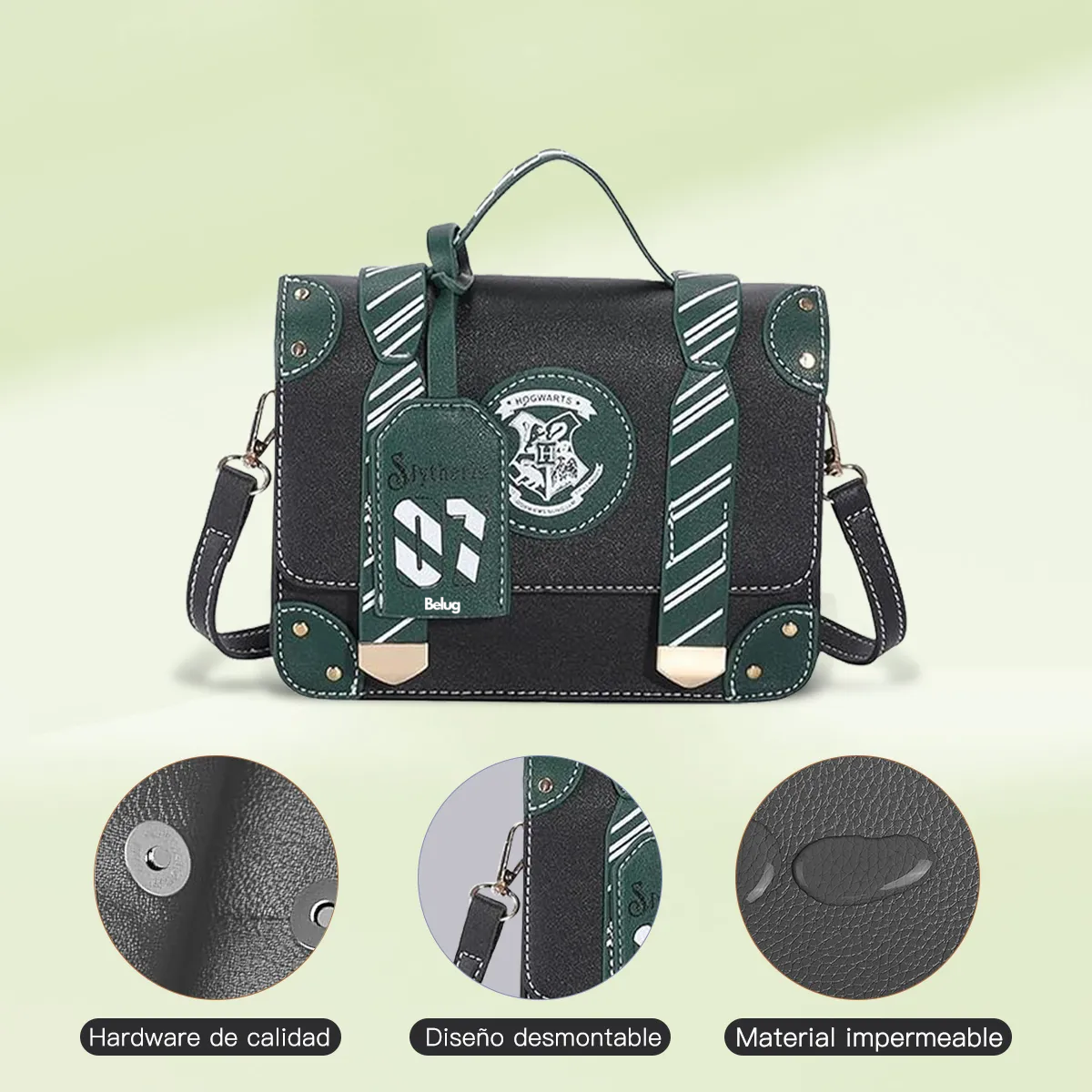 Foto 5 | Color Sólido Letras Mano Bolso De Para Mujer Bandolera Moda Negro Verde