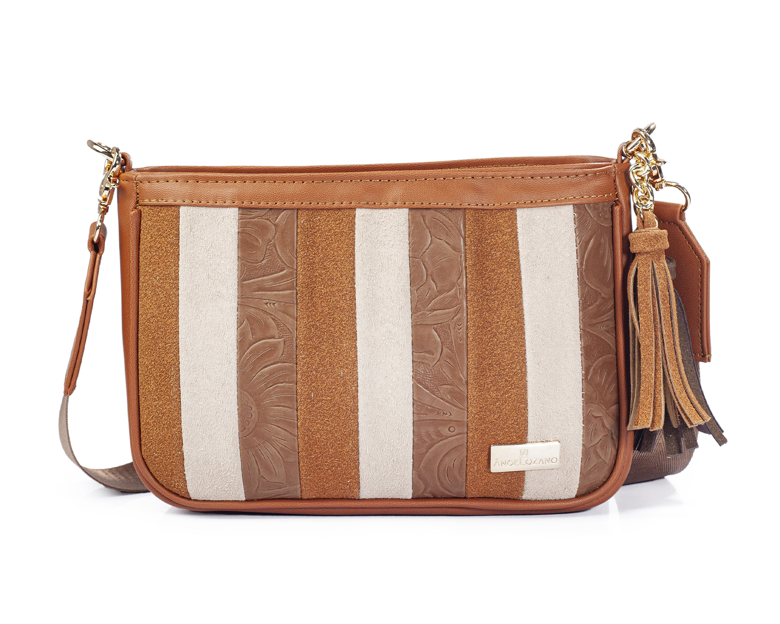 Foto 2 pulgar | Bolso Crossbody A Ángelozano De Piel Vegana, Color Camel, Modelo Eva