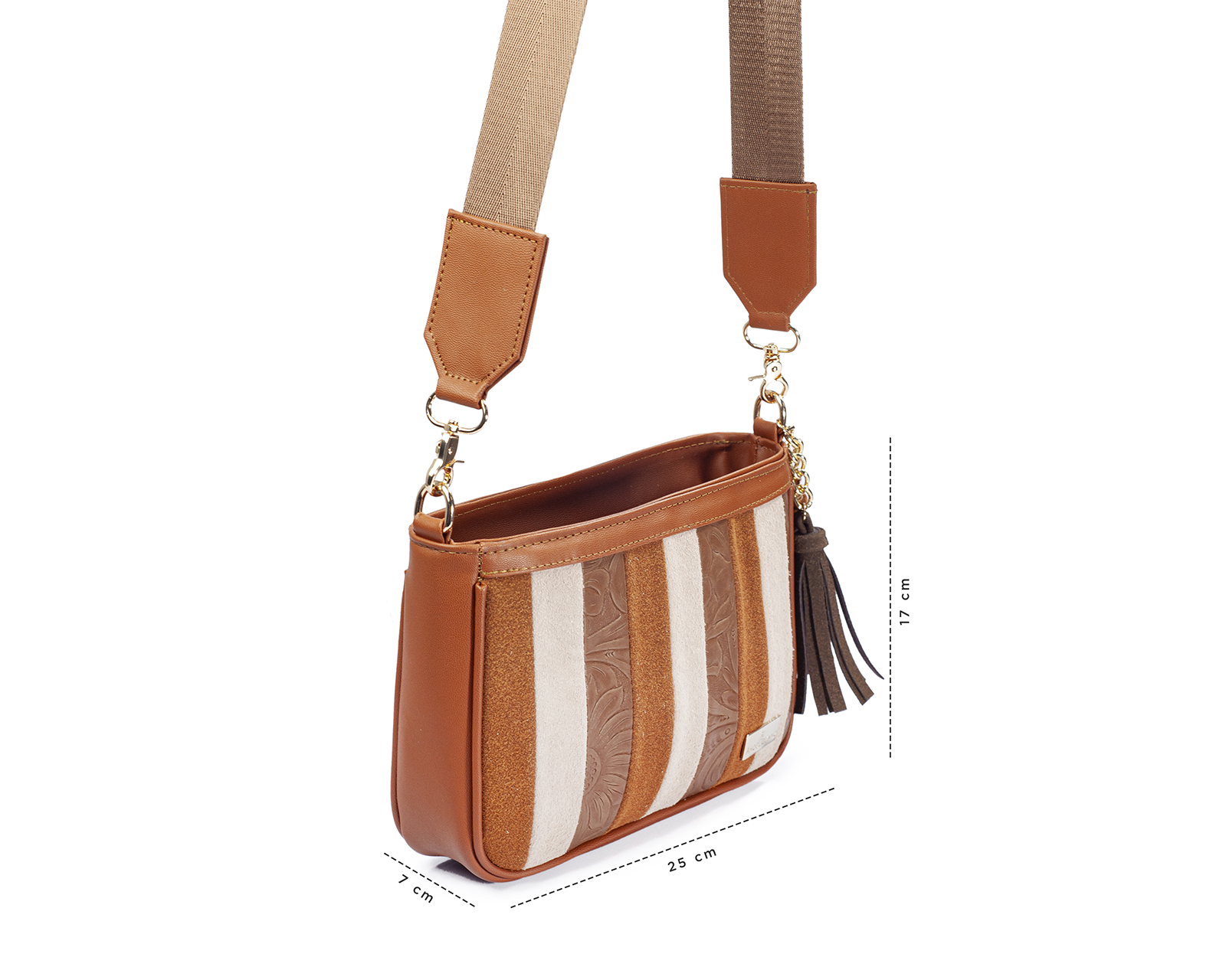 Foto 5 pulgar | Bolso Crossbody A Ángelozano De Piel Vegana, Color Camel, Modelo Eva