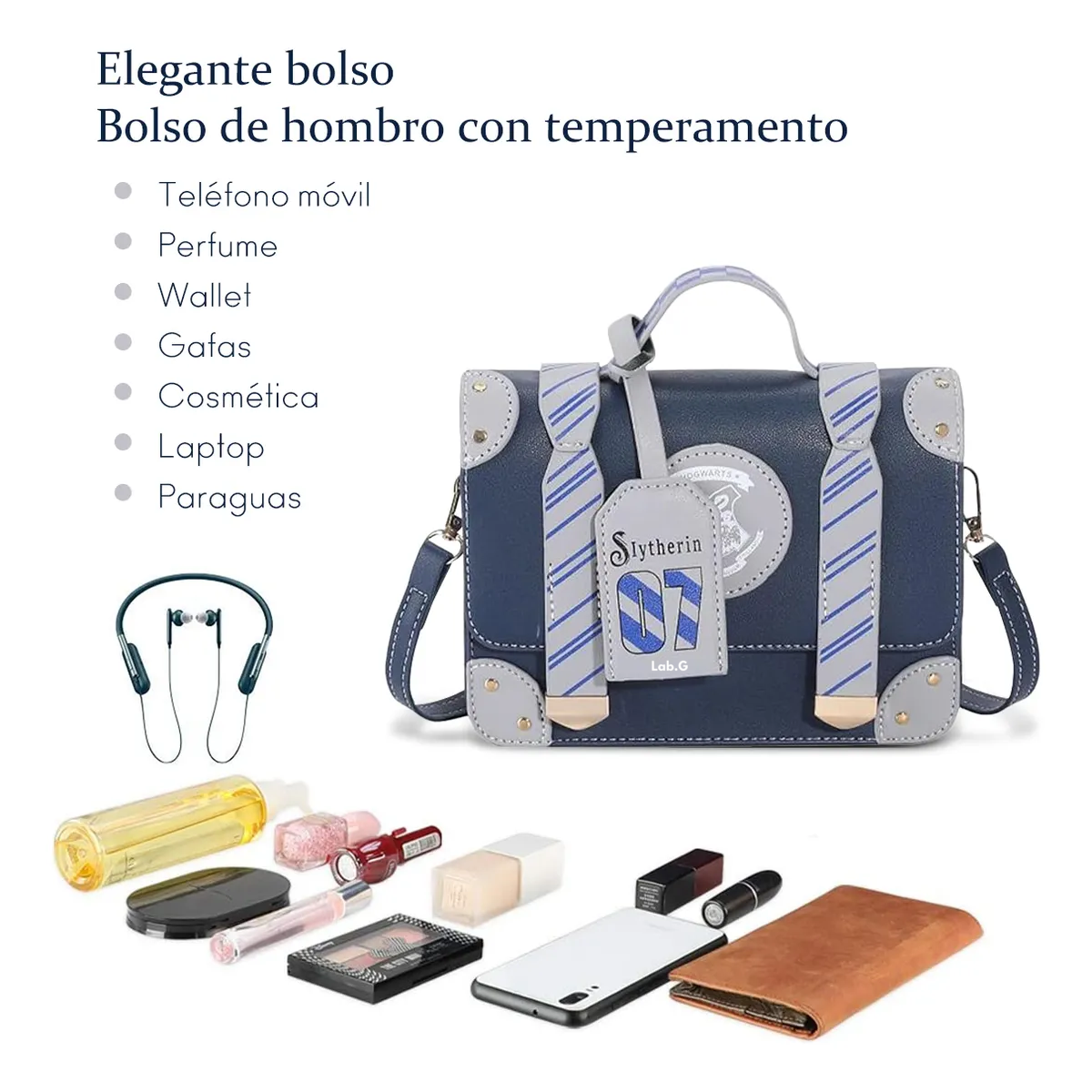 Foto 3 pulgar | Color Sólido Letras Mano Bolso De Para Mujer Bandolera Moda Azul Oscuro Gris