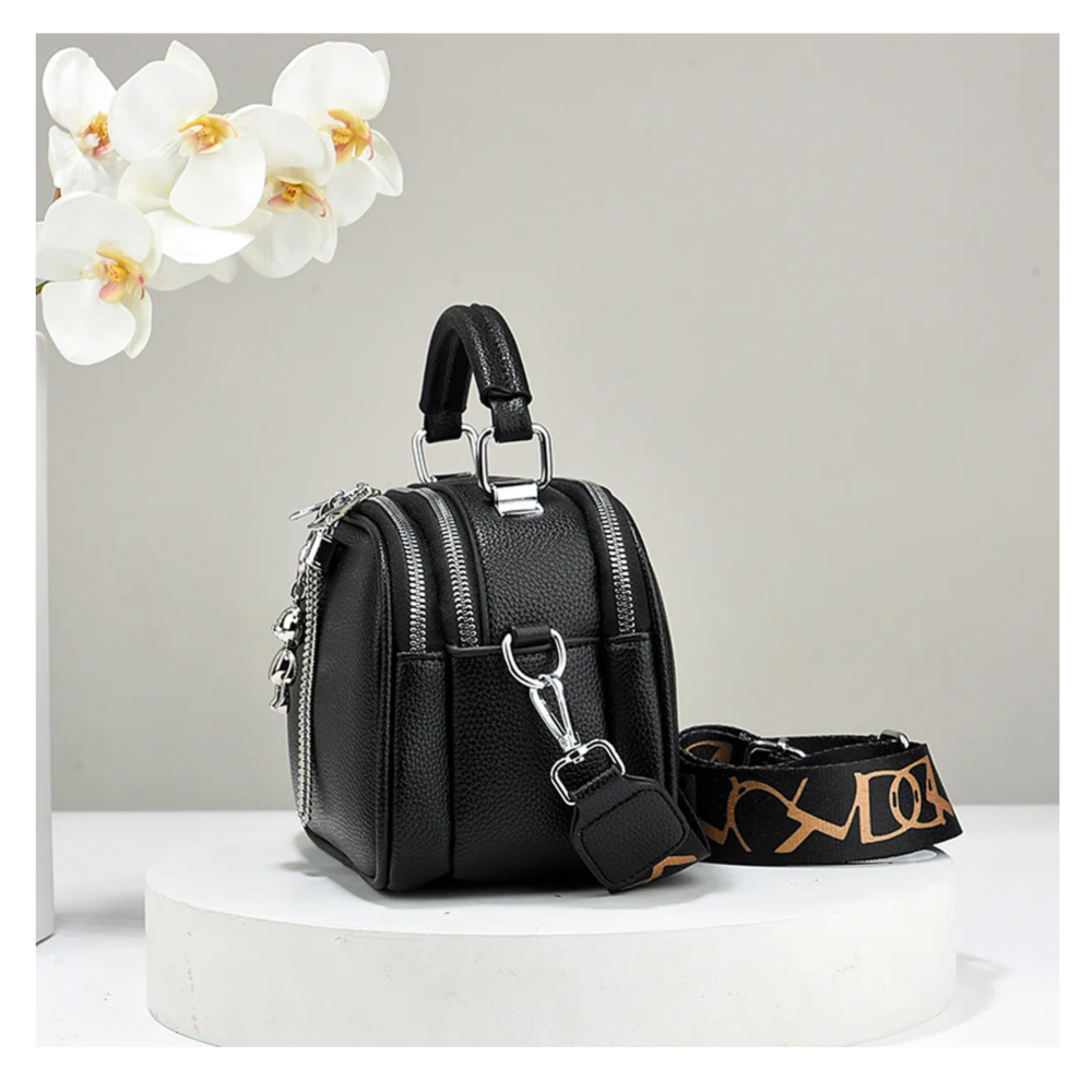 Foto 2 | Bolso De Mujer De Varios Pisos Piel Belug,  Negro