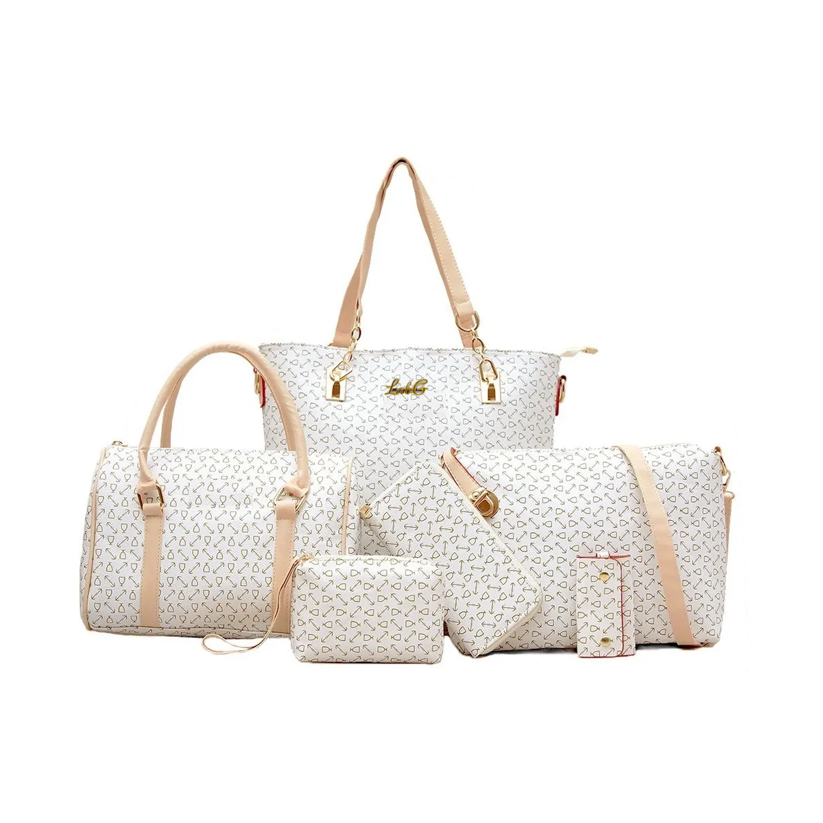 Foto 1 | Set 6 Bolsas Mujer Cartera Estampada Moda Dama Cosmetiquera Marron