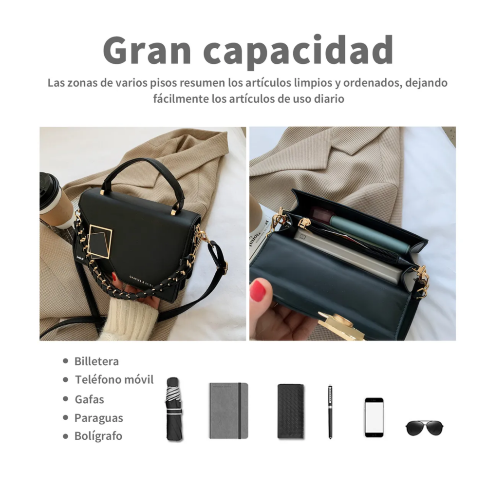 Foto 3 | Bolsa De Hombro Cuero Pu Crossbody Versátil Moda Cadena  Lab.g, Negro
