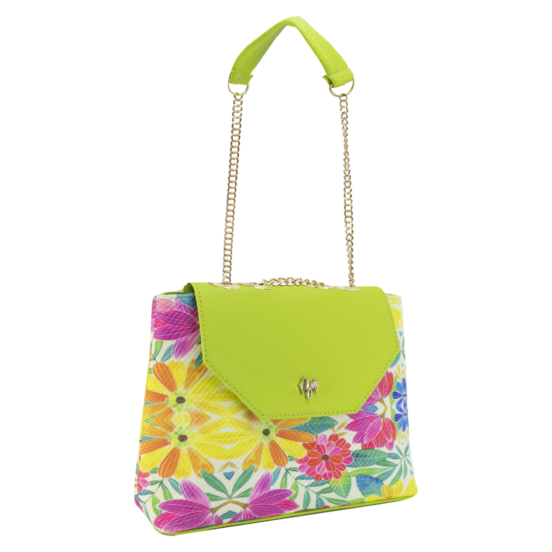 Foto 2 | Mariconera Para Dama Verde Manzana Yute Floral Textil/sintetico Briana Nueva Imagen