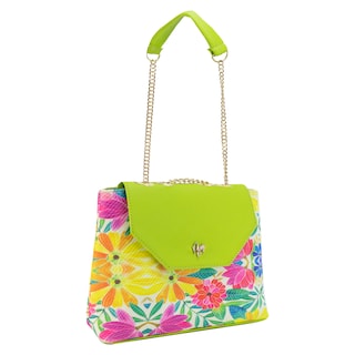 Foto 2 | Mariconera Para Dama Verde Manzana Yute Floral Textil/sintetico Briana Nueva Imagen