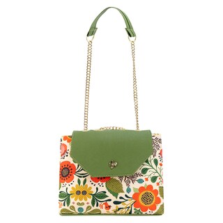 Foto 1 | Mariconera Para Dama Verde Olivo Yute Floral Textil/sintetico Briana Nueva Imagen