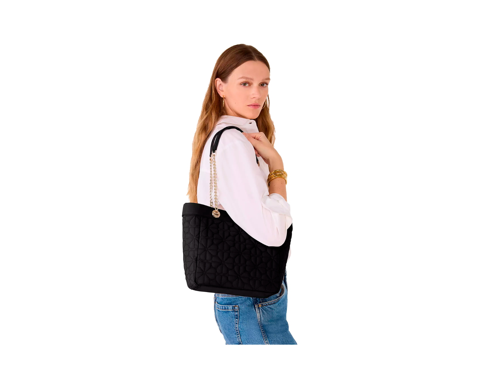 Foto 5 | Bolsa Kate Spade Flower Quilted Fabric Medium Tote Kk156 Color Negro