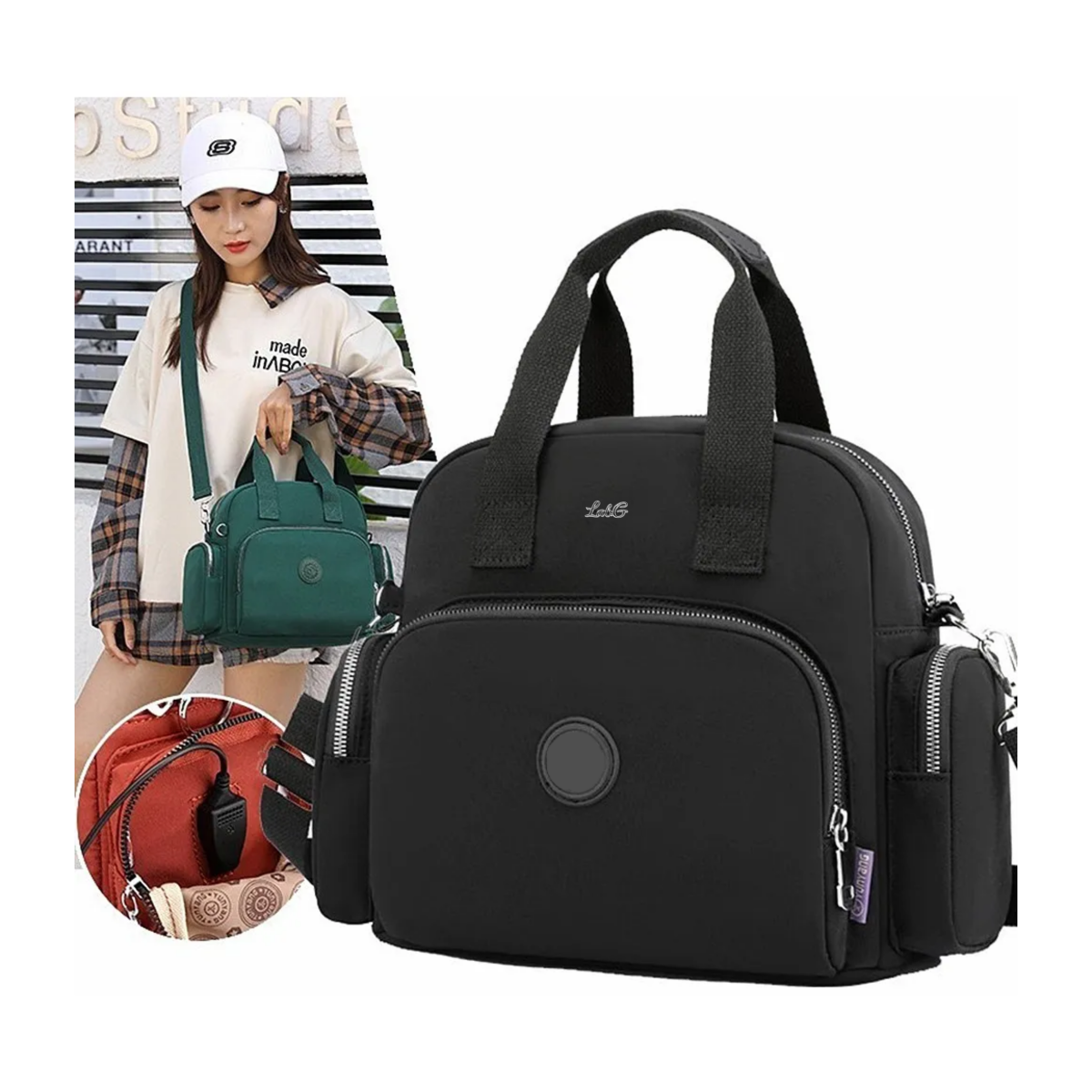 Foto 3 pulgar | Bolso De Mujer De Moda Impermeable Con Carga Usb Portátil Lab.g Negro