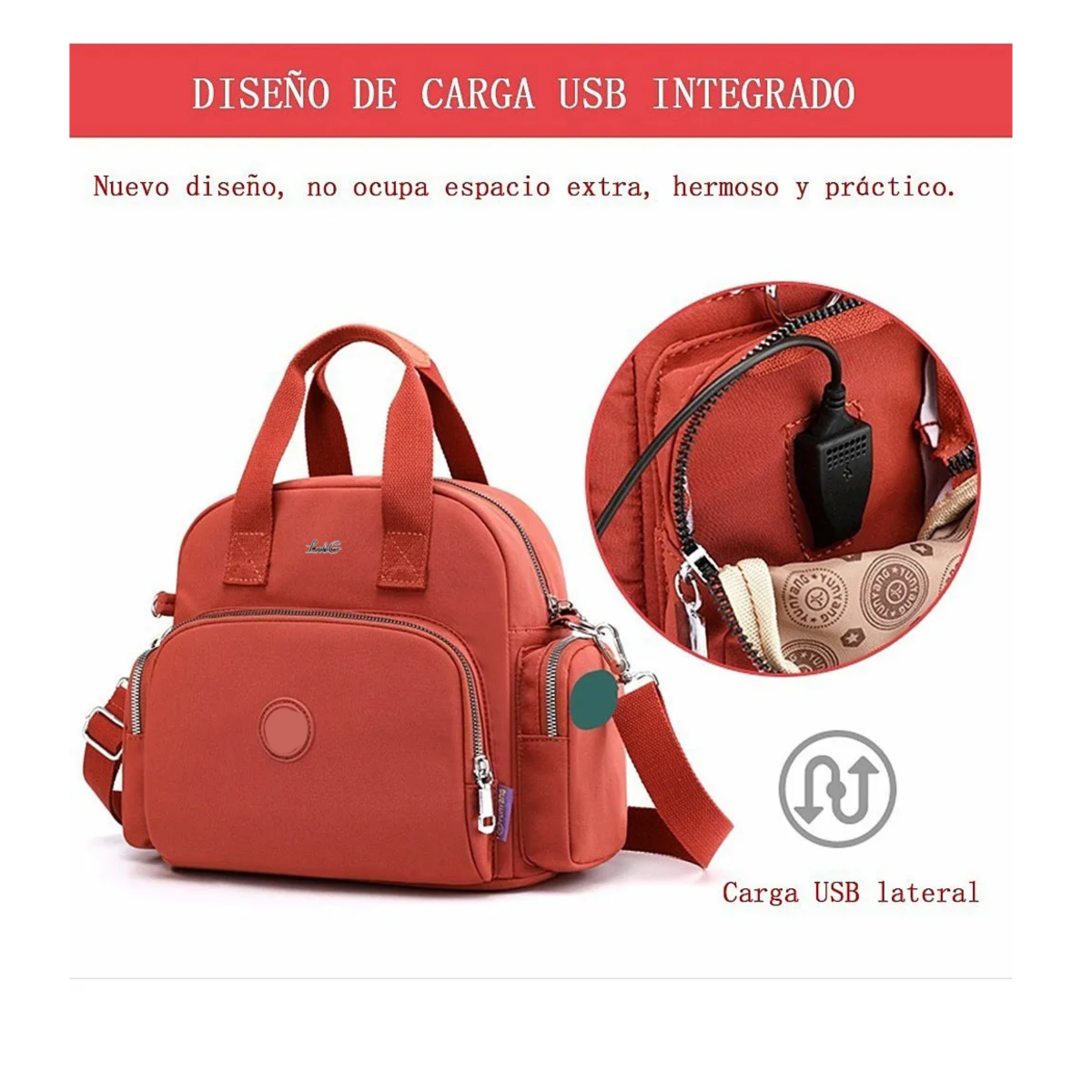 Foto 4 pulgar | Bolso De Mujer De Moda Impermeable Con Carga Usb Portátil Lab.g Negro