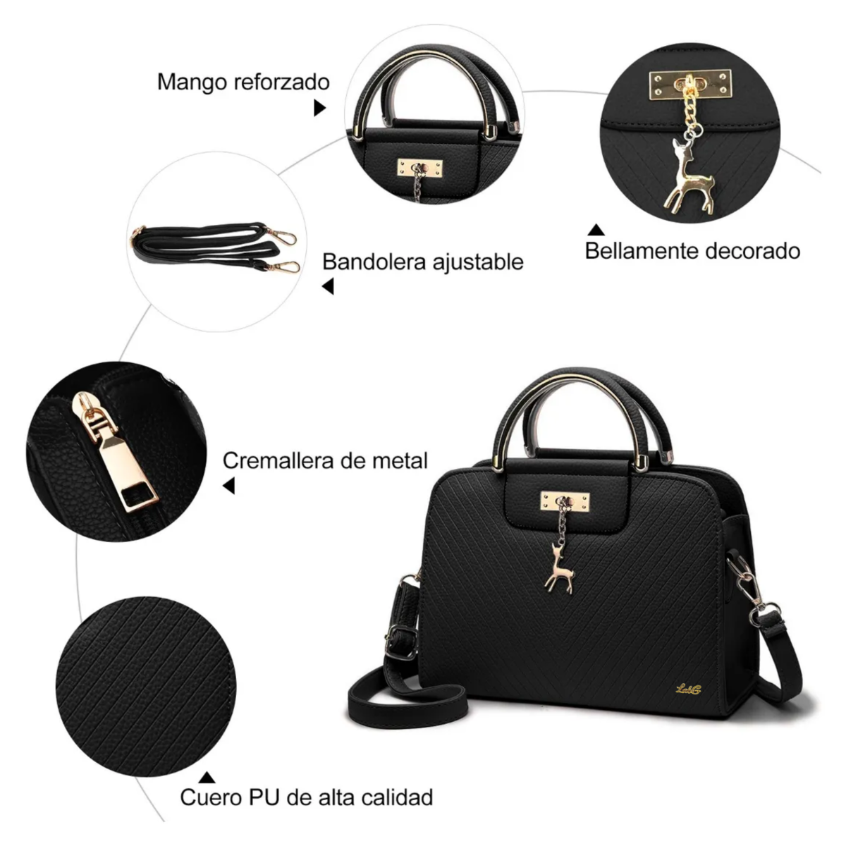 Foto 4 pulgar | Bolsa Para Mujer Crossbody  con Venadito Lab.G Negro