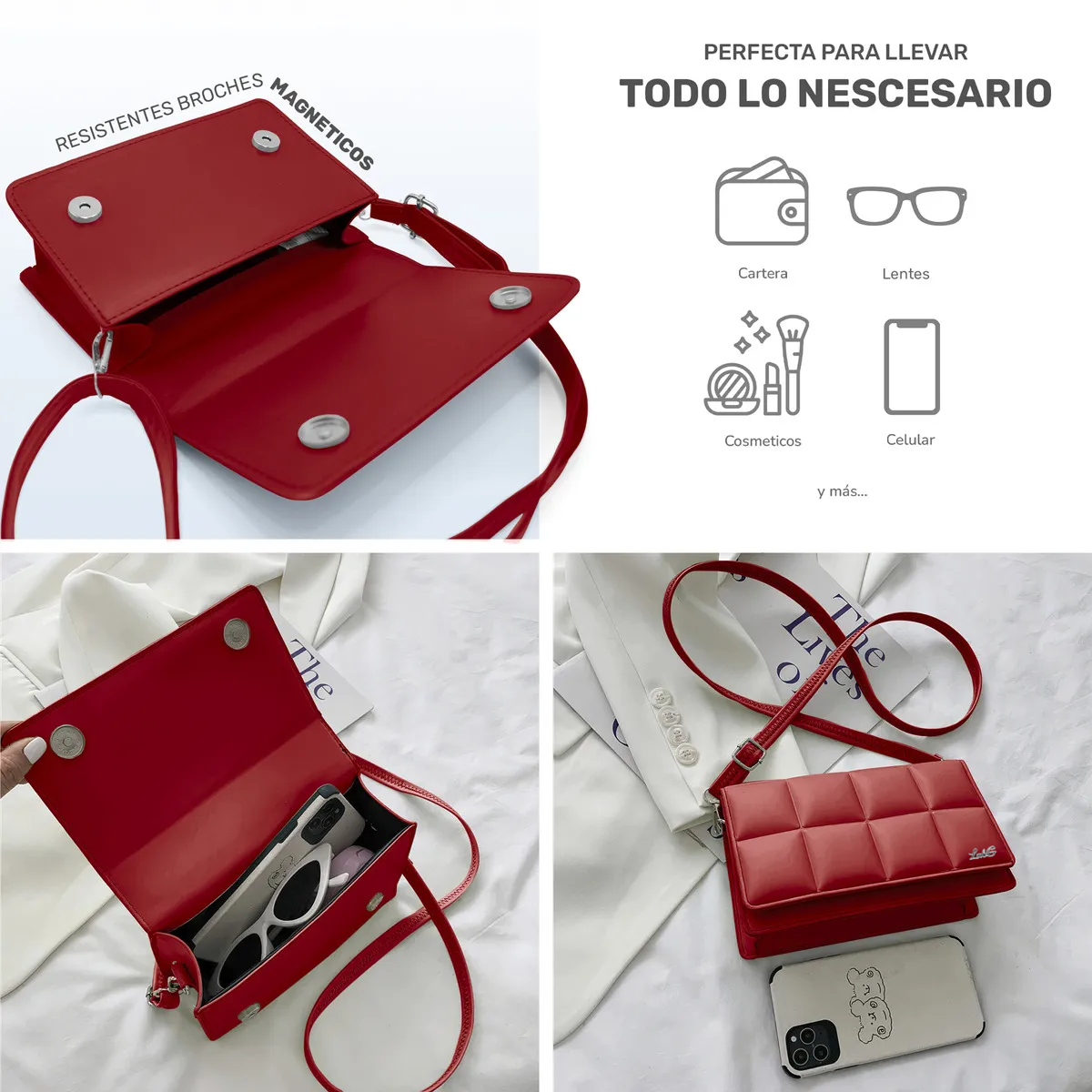 Foto 2 | Bolsa Crossbody Bandolera Mensajera Dama Moda Mujer Lab.g Rojo