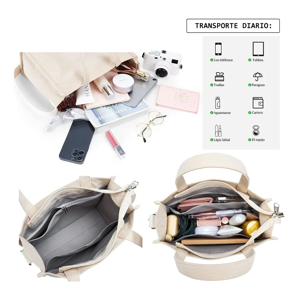 Foto 6 pulgar | Bolso De Moda Belug Cercanías Para Mujer Bolso De Pana Casual Creamy White