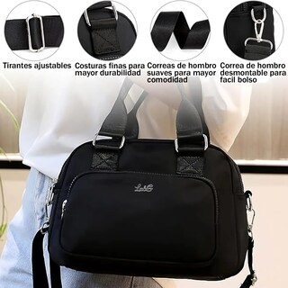 Foto 3 | Bolso De Nailon Gran Capacidad Impermeable Moda Para Mujer Lab.g Negro