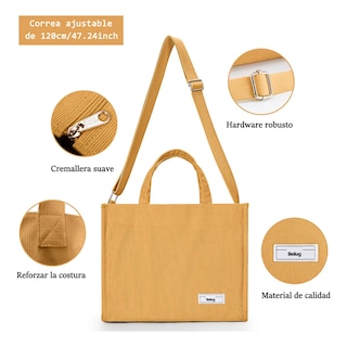 Foto 4 | Bolso De Moda Belug Cercanías Para Mujer Bolso De Pana Casual Amarillo