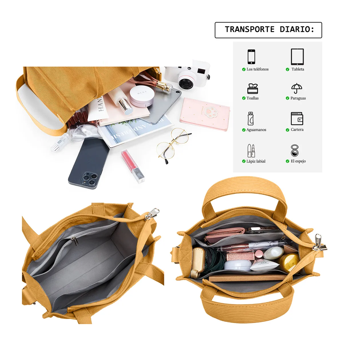 Foto 6 pulgar | Bolso De Moda Belug Cercanías Para Mujer Bolso De Pana Casual Amarillo