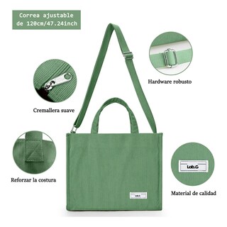 Foto 3 | Bolso Lab.g De Moda Cercanías Para Mujer Bolso De Pana Casual Verde
