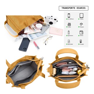 Foto 5 | Bolso De Moda Lab.g Cercanías Para Mujer Bolso De Pana Casual Amarillo
