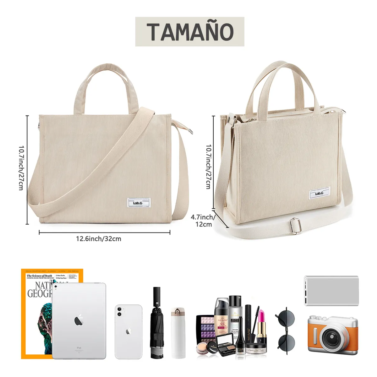 Foto 3 pulgar | Bolso De Moda Lab.g Cercanías Para Mujer Bolso De Pana Casual Creamy White