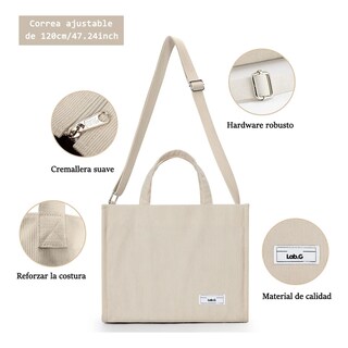 Foto 3 | Bolso De Moda Lab.g Cercanías Para Mujer Bolso De Pana Casual Creamy White