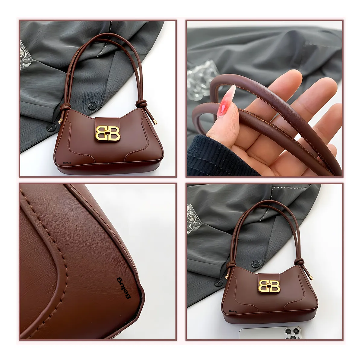Foto 4 pulgar | Bolsas Belug Elegantes Para Mujer Cruzado Marron Oscuro
