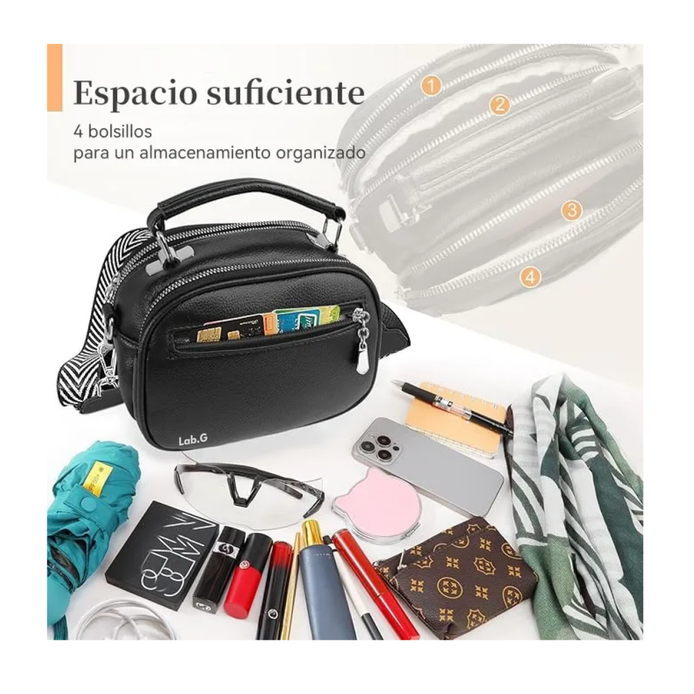 Foto 4 pulgar | Mujer Bolso De Hombro Lab.g Popular Con 2 Correas Para Hombros Negro Correa Negro Blanco