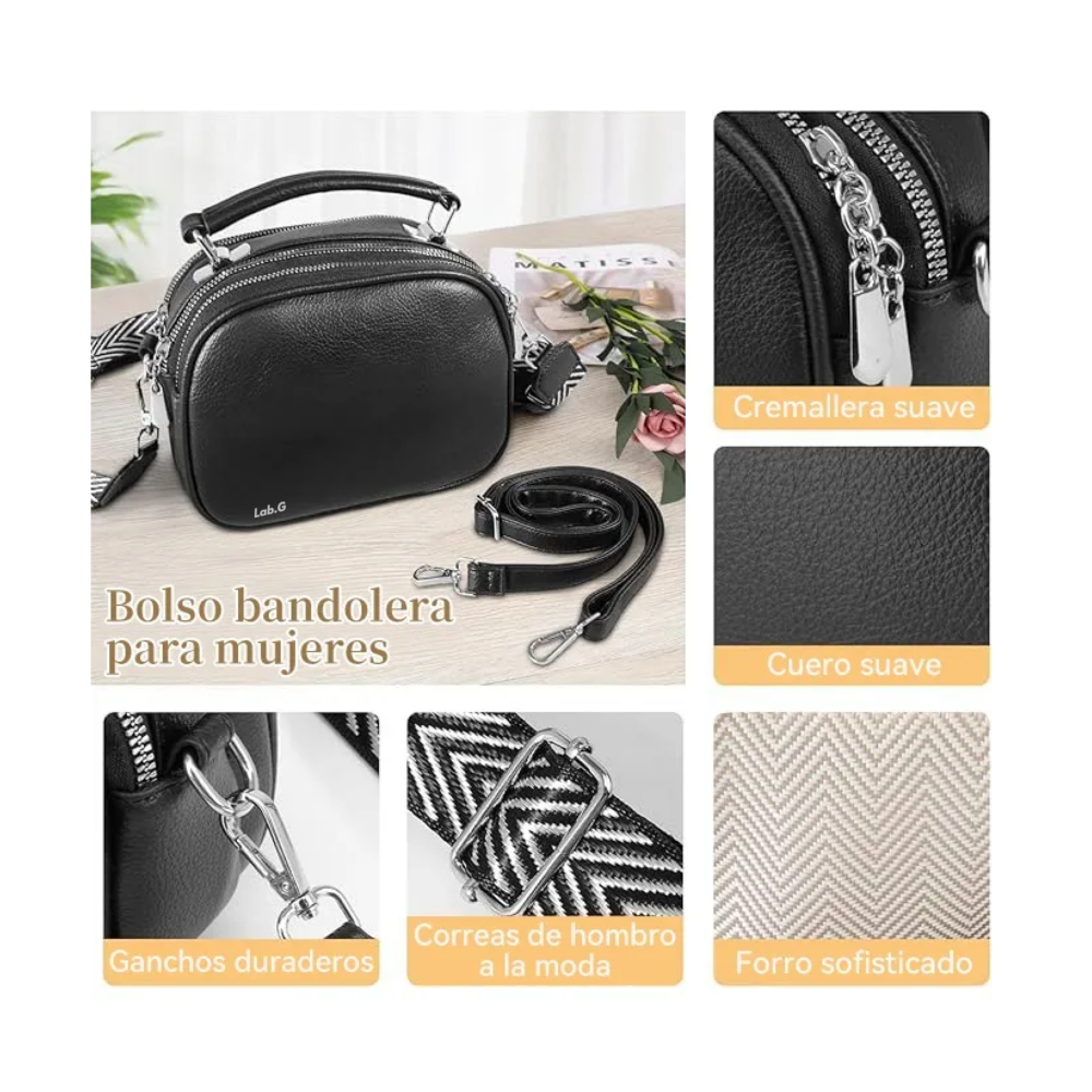 Foto 5 pulgar | Mujer Bolso De Hombro Lab.g Popular Con 2 Correas Para Hombros Negro Correa Negro Blanco