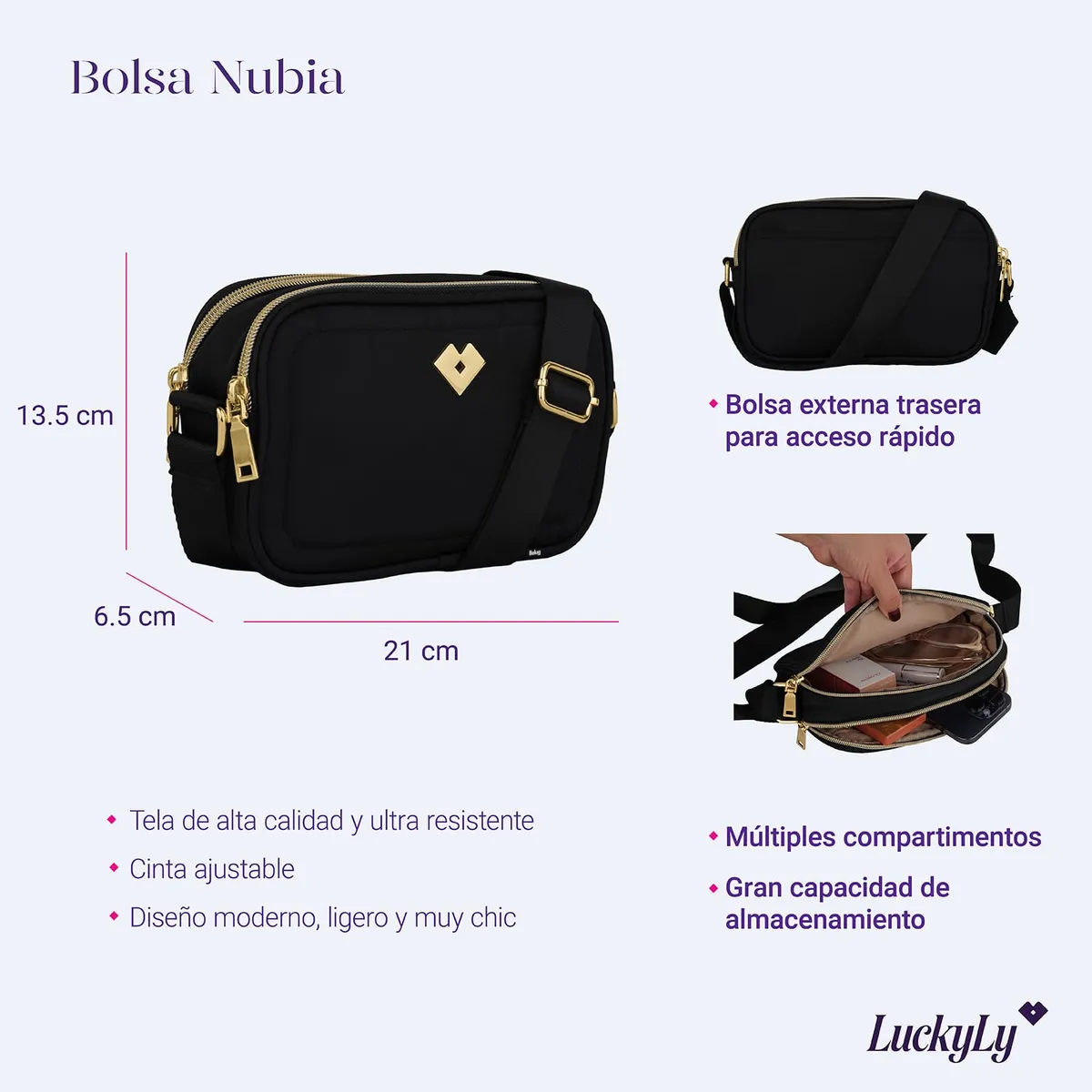 Foto 5 | Bolsa Mujer Crossbody Belug Bandolera De Mano Negro Detalles Dorado