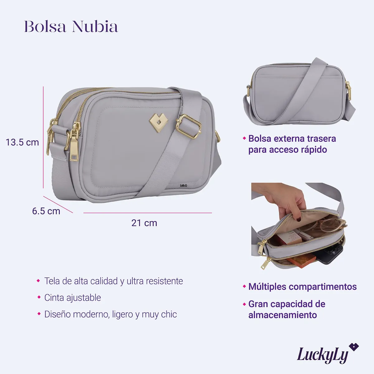 Foto 5 pulgar | Bolsa Mujer Crossbody Lab.g Bandolera De Mano Gris