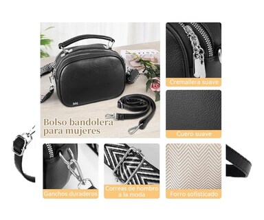 Foto 4 | Mujer Bolso De Hombro Belug Popular Con 2 Correas Para Hombros Negro Correa Negro Blanco