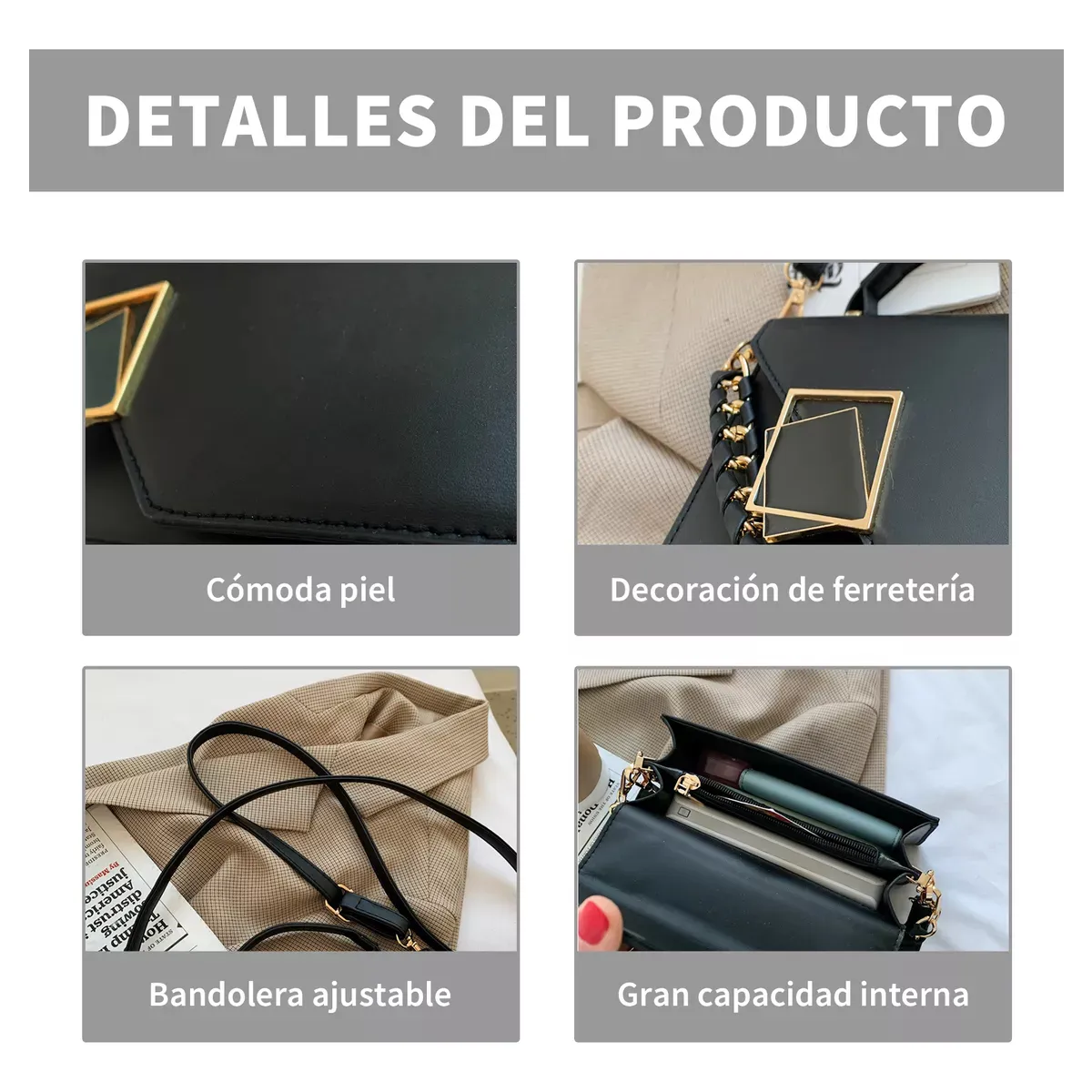 Foto 4 pulgar | Bolsa De Hombro Elegante Crossbody De Dama Con Cadena Lab.g Negro