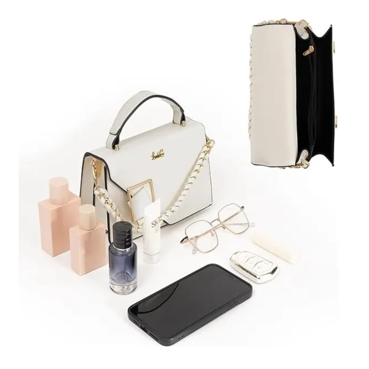 Foto 4 pulgar | Bolsa De Hombro Elegante Crossbody De Dama, Cadena Lab.g Blanco