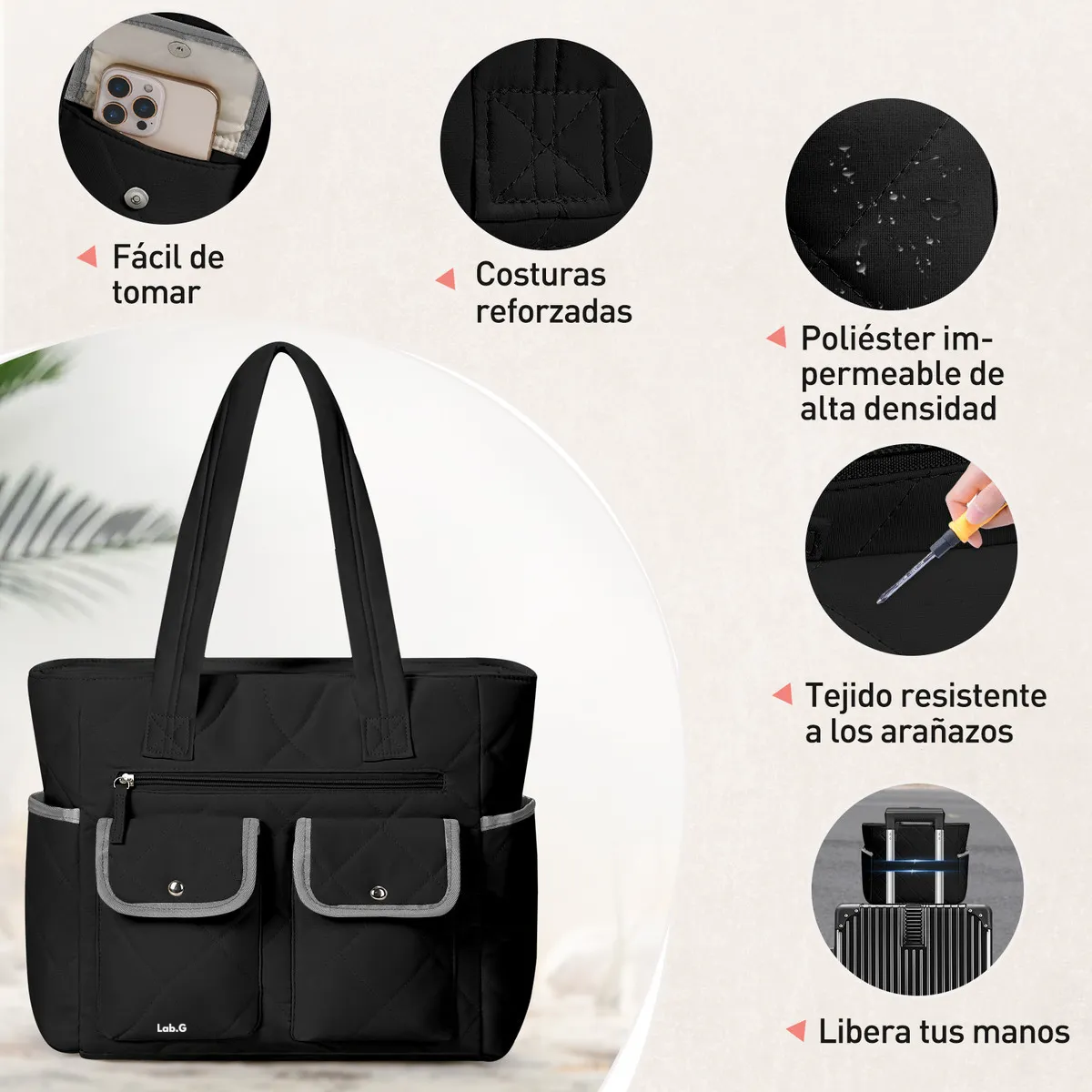 Foto 5 pulgar | Bolsas Lab.g Para Dama Múltiples Bolsillos Tela Lisa Negro