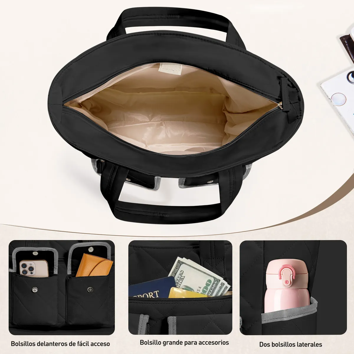 Foto 4 pulgar | Bolsas Belug Para Dama Múltiples Bolsillos Tela Lisa  Negro