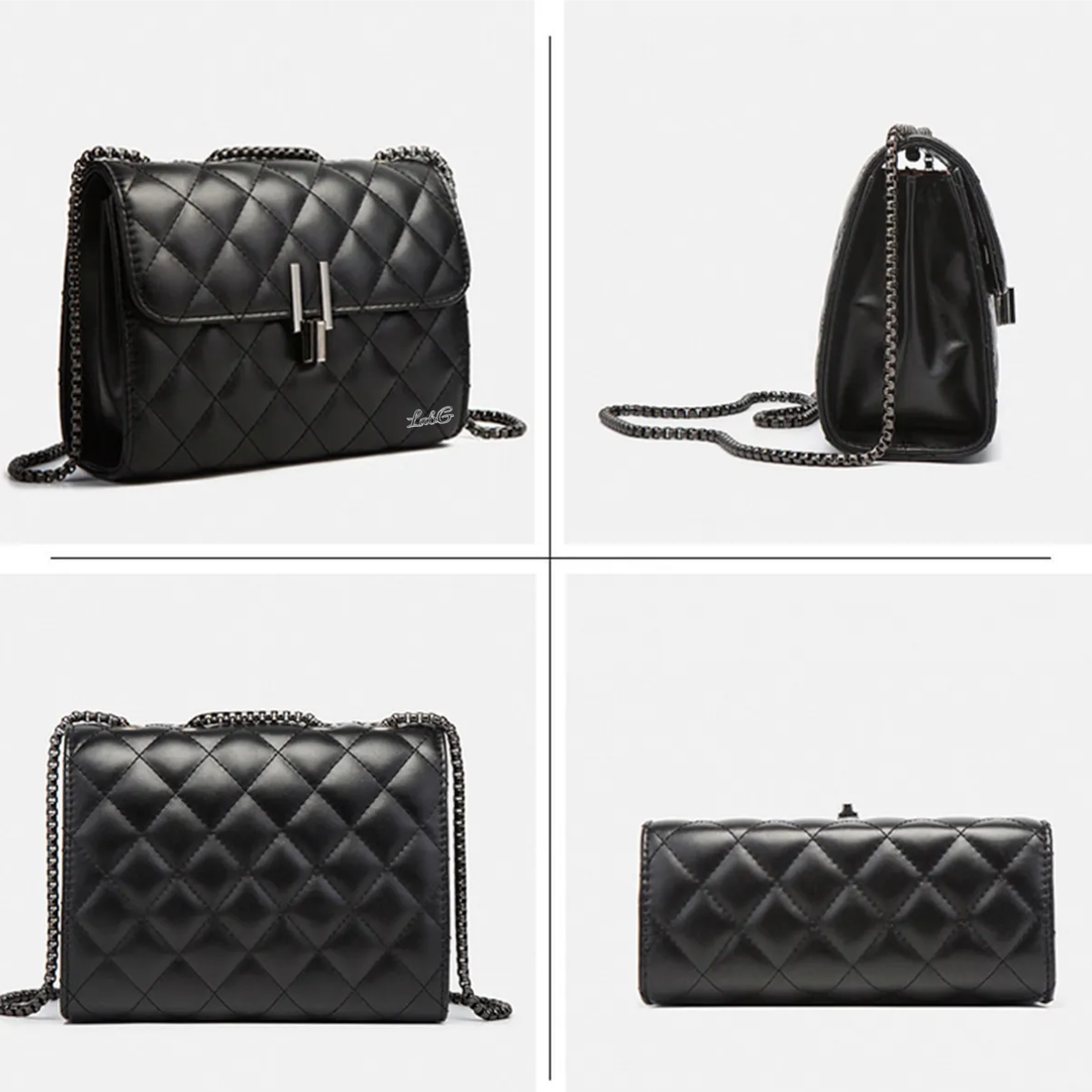 Foto 4 | Bolso Bandolera De Un Hombro Con Cadena De Metal Para Mujer Lab.g Negro