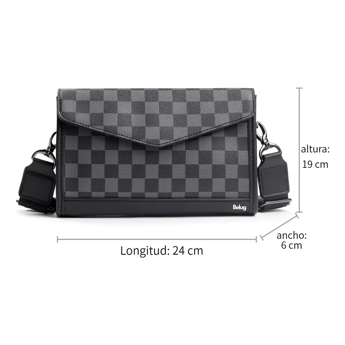 Foto 6 pulgar | Bolsa Bandolera Belug Elegante De Pu A Cuadros Para Hombre Gris Negro Cuadritos