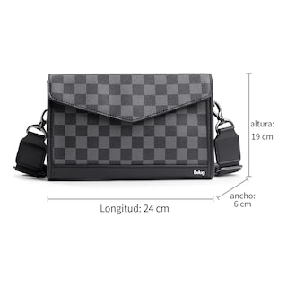 Foto 5 | Bolsa Bandolera Belug Elegante De Pu A Cuadros Para Hombre Gris Negro Cuadritos
