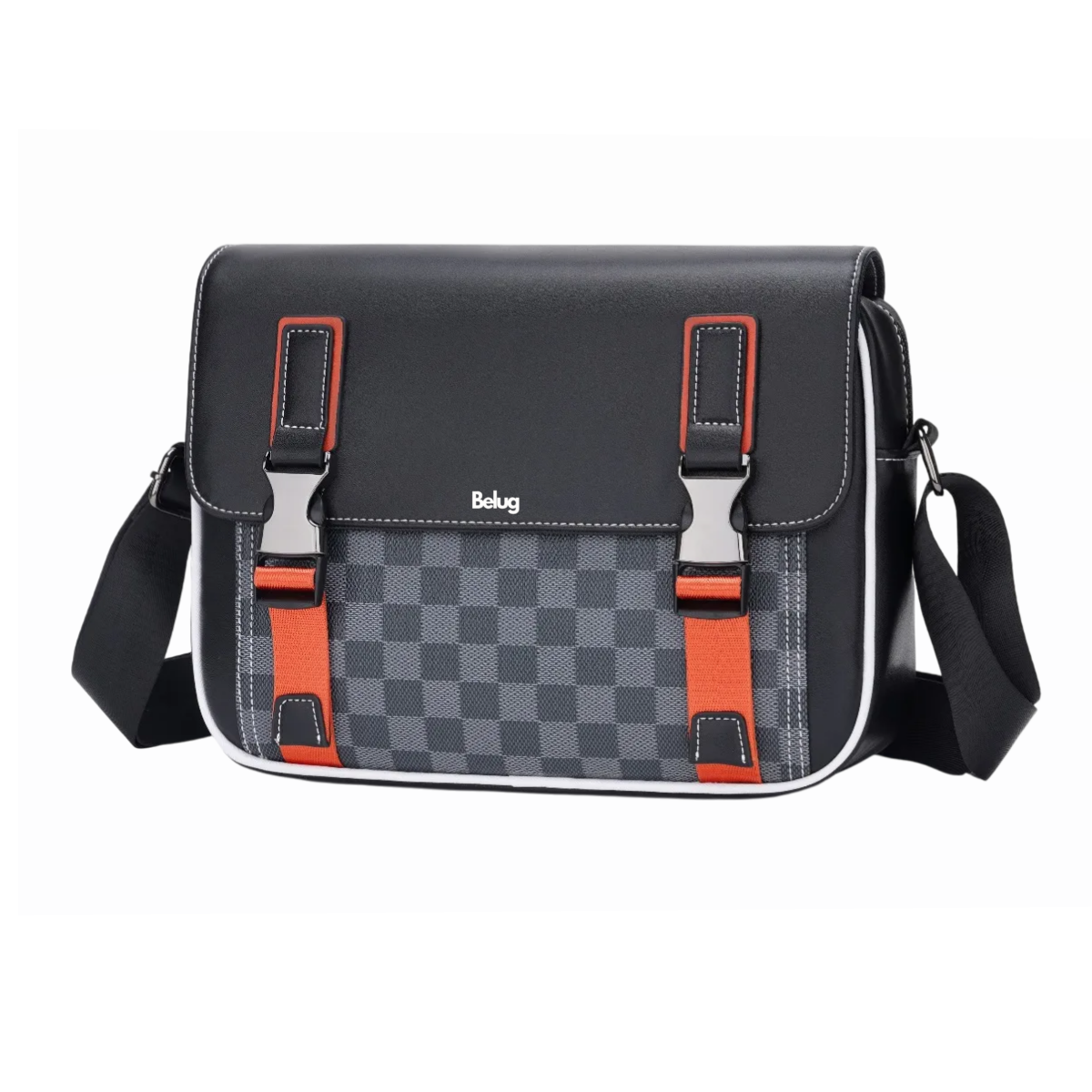 Foto 1 | Bolso Bandolera Belug A Cuadros De Moda De Gran Capacidad Negro Cuadritos Detalles Naranjas